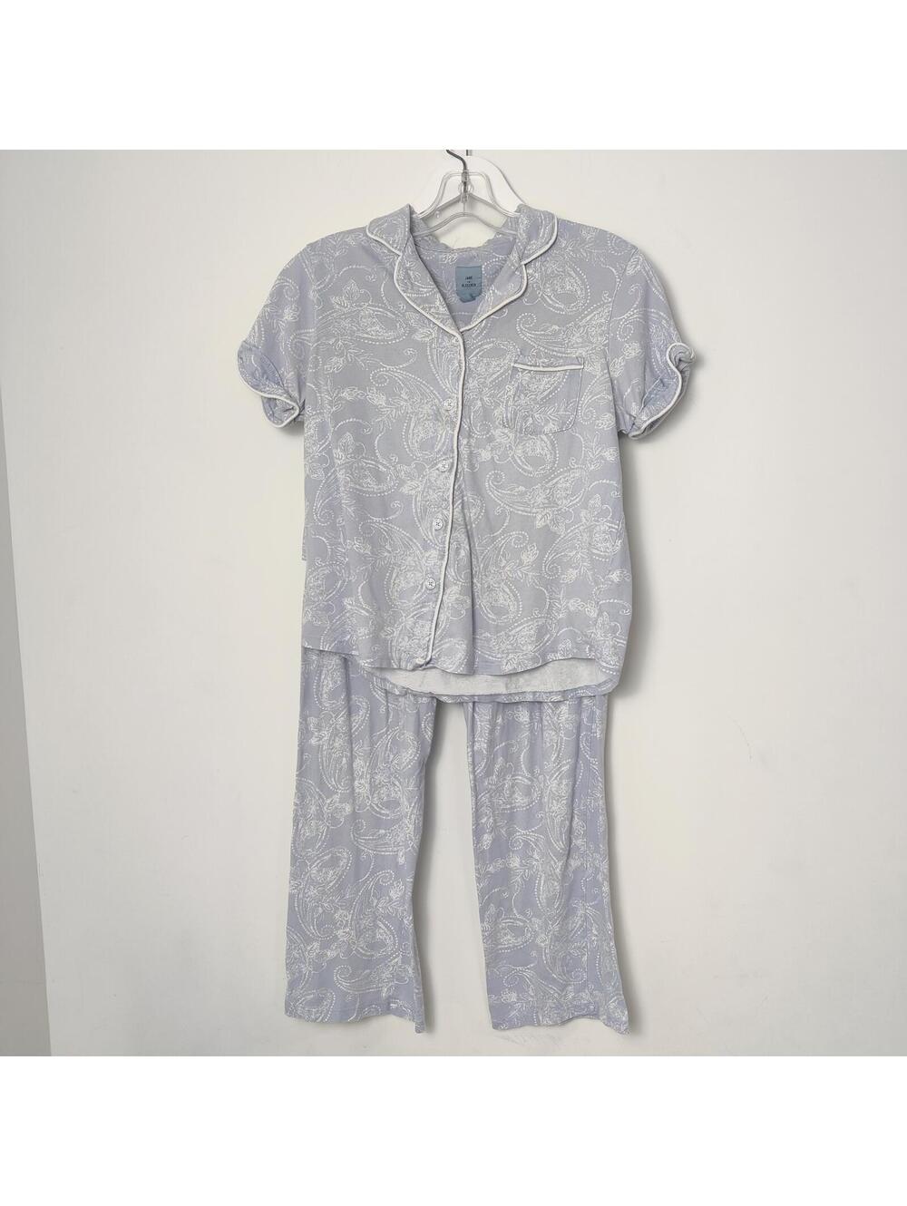 Jane and Bleecker Paisley Pajama Set XS Blue White Button Front Sleepwear